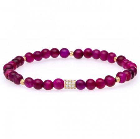 Brățări Elastice cu Aur 14K - Brățară elastică Energy din aur 14K cu agate și charm delicat – Eleganță și energie pozitivă