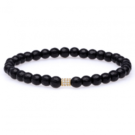 Brățări Elastice cu Aur 14K - Brățară elastică Essence cu Onix Fatetat și charm din aur 14K – Eleganță și rafinament pentru orice ocazie