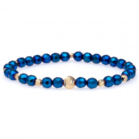 Brățări Elastice cu Aur 14K - Brățară elastică Power cu Hematite Electro și bile din aur 14K – Eleganță și energie pentru bărbați moderni