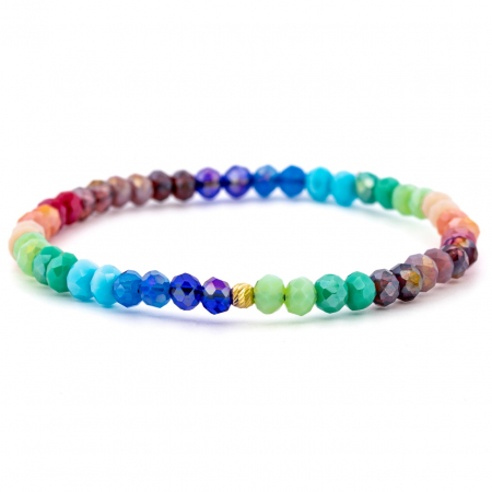 Brățări Elastice cu Aur 14K - Brățară elastică Rainbow cu biluță de 3mm din aur 14k – Eleganță modernă și culoare subtilă