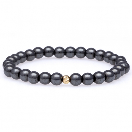 Brățări Elastice cu Aur 14K - Brățară elastică Refinement cu Hematite și bilă din aur 14K – Eleganță, Energie pozitivă și Rafinament