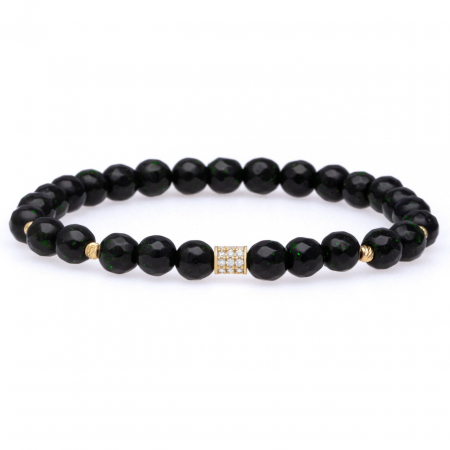 Brățări Elastice cu Aur 14K - Brățară elastică Serenity cu Piatra Soarelui verde și charm din aur 14K – Eleganță și Rafinament