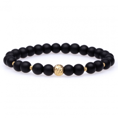 Brățări Elastice cu Aur 14K - Brățară elastică Spirit cu Onix Mat și bile din aur 14K – Eleganță modernă pentru bărbatul sofisticat