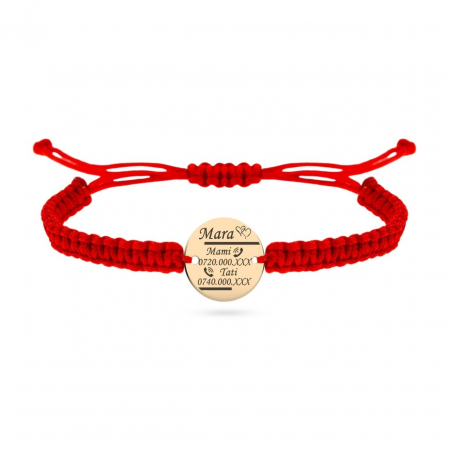 Bijuterii aur, argint, diamante, inox - Brățară Emergency din Aur 14K cu Șnur Ajustabil și Gravură Personalizată - Siguranță pentru Copii