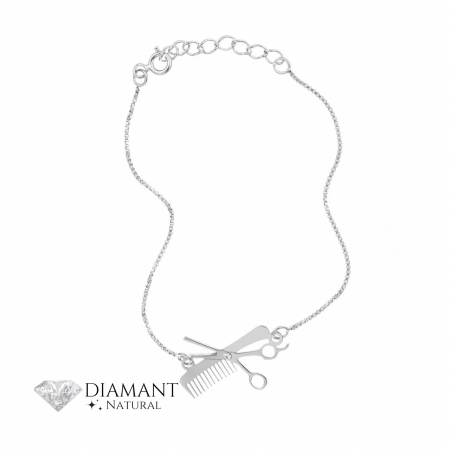 Bratari Argint cu Diamante - Brățară Hairstylist din Argint și Diamant Natural – Eleganță, Creativitate și Stil Personalizat