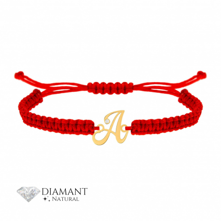 Bijuterii aur, argint, diamante, inox - Brățară Initială din Aur 14k cu Diamant Natural – Eleganță Personalizată și Strălucire Durabilă