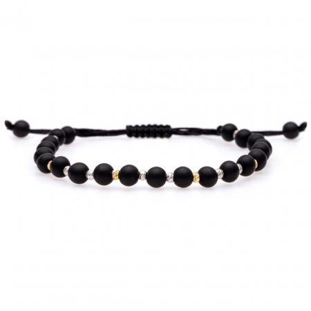 Brățări cu Bilute & Cristale - Brățară Onix Silver&Gold cu bile din aur și argint - Eleganță și Protecție în Fiecare Detaliu