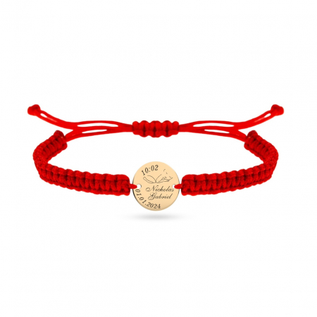 Bijuterii aur, argint, diamante, inox - Brățară personalizată pentru bebeluși cu aur de 14K, gravată cu nume, dată și ora nașterii, cadou special