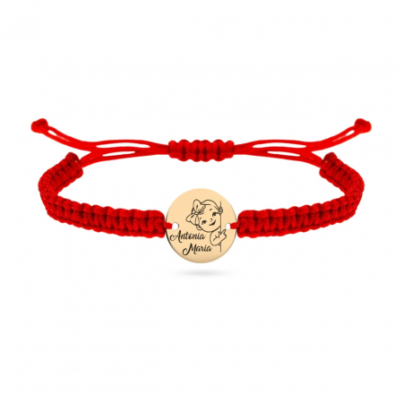Bijuterii aur, argint, diamante, inox - Brățară pentru copii din aur 14K, personalizabilă cu bănuț de 12mm și șnur, cadou special pentru cei mici