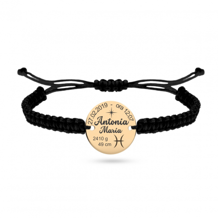 Bratari cu Banut Aur 14K - Brățară pentru copii din aur 14K personalizată cu naștere, nume și urări – Cadou special pentru momente memorabile