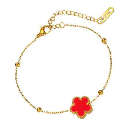 Brățări Inox și Aur - Brățară Red Flower din Inox placată cu aur 18K, design elegant și durabilitate superioară