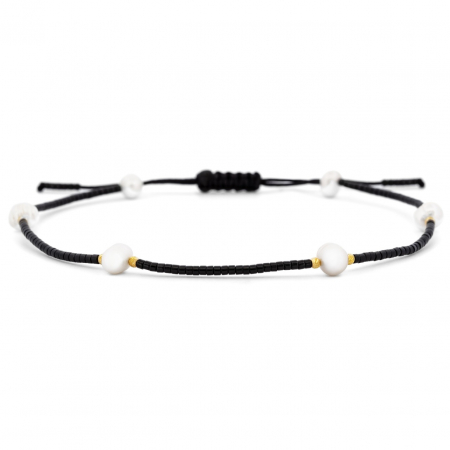 Bijuterii AUR 14K - Brățară Reglabilă Blacky cu Perle de Cultură și Bilute din AUR 14K – Eleganță și Personalizare