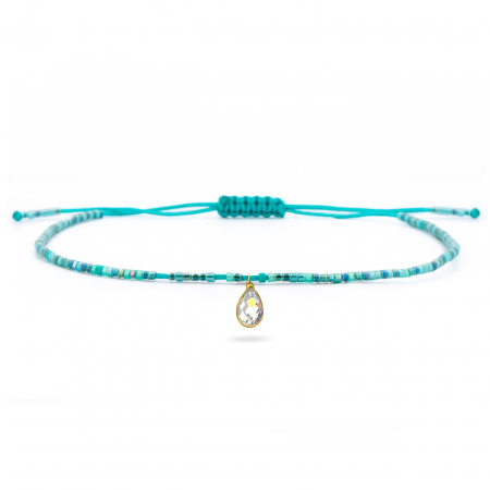 Bijuterii AUR 14K - Brățara reglabilă Drop of the Ocean din aur 14K cu cristal și mărgele Miyuki – Eleganță și rafinament pentru picior