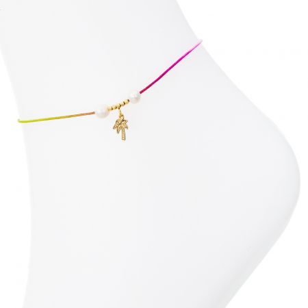 Brățară reglabilă de picior cu palmier din aur 14K, perle de cultură și șnur multicolor - Eleganță exotică pentru vară [2]