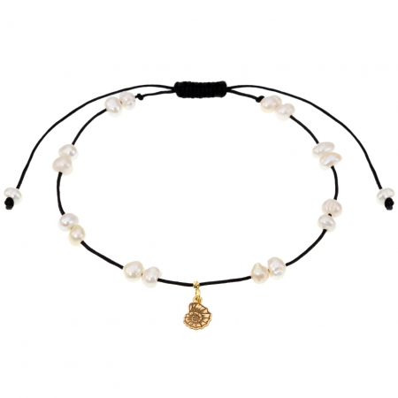 Bratari de Picior/Glezna Aur 14K - Brățară reglabilă de picior Sea Shell din aur 14K cu perle de cultură și pandantiv scoică – Eleganță naturală pentru vară