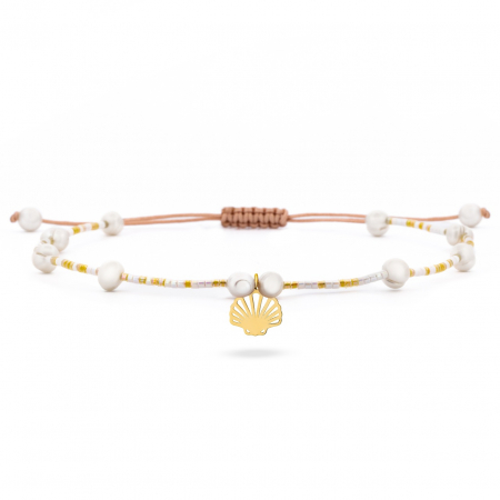 Bijuterii AUR 14K - Brățara reglabilă Summer Shell din aur de 14K cu perle și mărgele Miyuki – Eleganță de vară și noroc