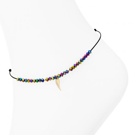 Brățară reglabilă pentru picior cu cristale, charm din aur 14K și biluțe striate – Eleganță și simbolism sofisticat [1]