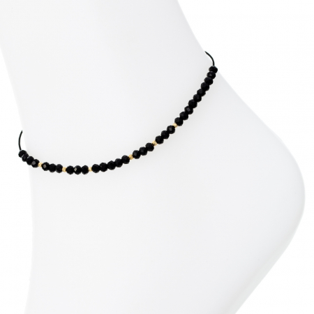 Brățară reglabilă pentru picior cu cristale, biluțe din aur 14K și șnur de mătase – Eleganță și personalizare [1]