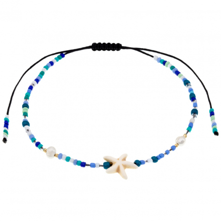 Bijuterii AUR 14K - Brățară reglabilă pentru picior din aur 14k cu cristale, steluță de mare și biluțe, eleganță și simbolism marin