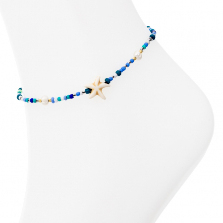 Brățară reglabilă pentru picior din aur 14k cu cristale, steluță de mare și biluțe, eleganță și simbolism marin [1]