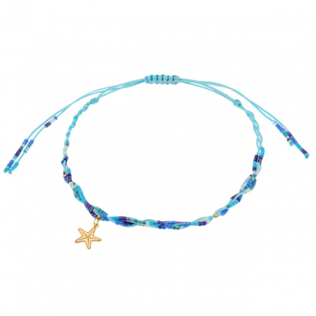 Brățări cu Aur 14K - Brățară reglabilă pentru picior cu stea de mare și biluțe din aur 14K, design elegant și personalizabil