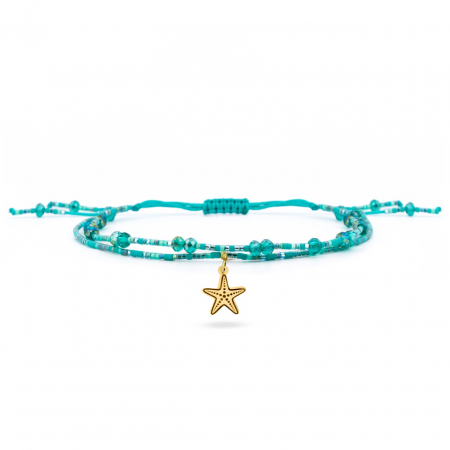 Bijuterii aur, argint, diamante, inox - Brățară reglabilă pentru picior/gleznă, model 2 în 1 cu cristale, stea de mare din aur 14k – eleganță și rafinament estivale