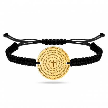Bijuterii aur, argint, diamante, inox - Brățară Snur și Bănuț Tatăl Nostru din Aur 14K – Eleganță și Personalizare pentru Cadou Special