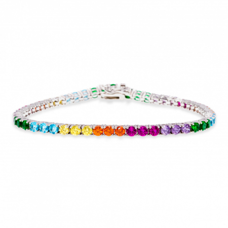 Bijuterii aur, argint, diamante, inox - Brățara Tennis din argint 925 cu cristale multicolore – Eleganță, strălucire și personalizare pentru orice ocazie