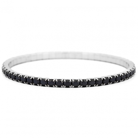 Bijuterii aur, argint, diamante, inox - Brățară Tennis Elastica din Argint 925 cu Cristale Negre – Eleganță și Versatilitate pentru Orice Ocazie