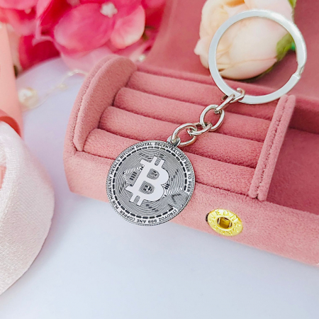 Brelocuri Argint/Inox - Breloc din Argint 925 cu simbol Bitcoin – Accesoriu elegant și personalizabil pentru pasionații de criptomonede