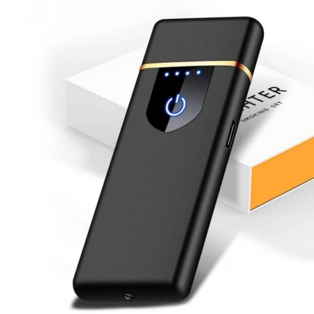 Cadouri - Bricheta Electrica Antivant in Cutie Incarcare USB Senzor Digital Aprindere cu Inductie pentru 2 Tigari Simultan Indicator LED Negru 78.528.59.5 mm – IoArtify.ro