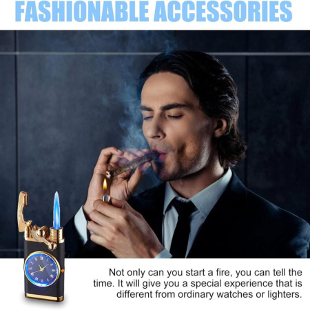Bricheta Reincarcabila pe Gaz cu Flacara Alba Antivant si Ceas Reglabil Incorporat 7.5 x 3.8 x 1.5 cm Negru cu Auriu – IoArtify.ro [5]