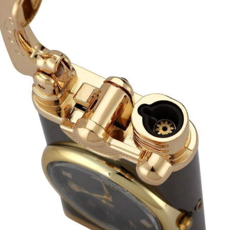 Bricheta Reincarcabila pe Gaz cu Flacara Alba Antivant si Ceas Reglabil Incorporat 7.5 x 3.8 x 1.5 cm Negru cu Auriu – IoArtify.ro [2]