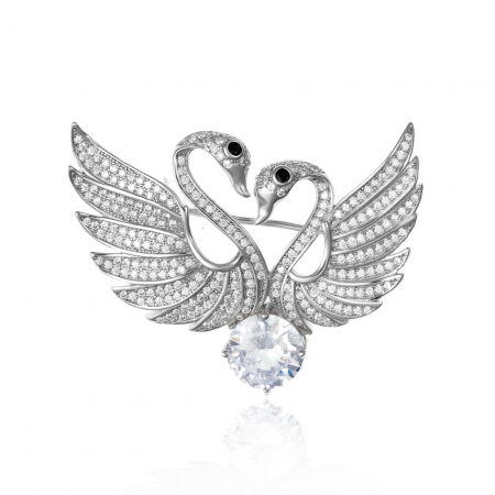 Broșe din Argint - Brosa din argint 925 cu cristale Birds Love