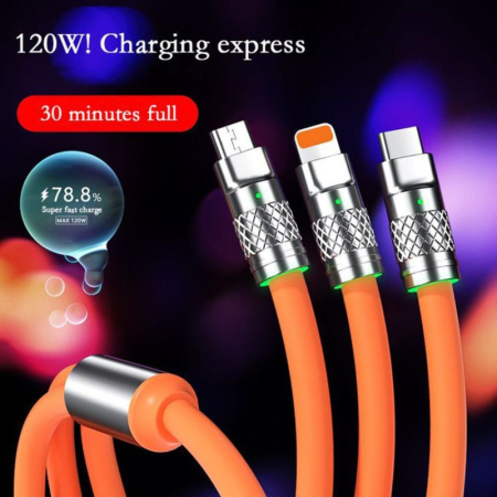 Cablu de încărcare Fast Charge 3 în 1, 120W, 2m, Roșu – Încărcare rapidă și durabilă pentru toate dispozitivele tale [2]