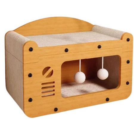 Paturi și Saltele Animale - Calcus pentru Pisicute cu Centru de Joaca si Spatiu de Zgariat din Materiale Ecologice 56x30x30 cm Maro – IoArtify.ro