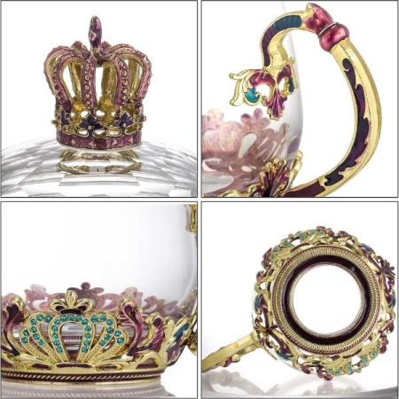 Cana Handmade Crown din Sticla Emailata Transparenta Termorezistenta cu Capac si Lingurita Design Coroana 320 ml – IoArtify.ro [2]