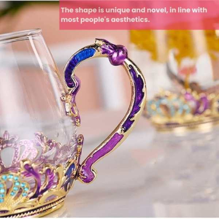 Cana Handmade Crown din Sticla Emailata Transparenta Termorezistenta cu Capac si Lingurita Design Coroana 320 ml – IoArtify.ro [4]