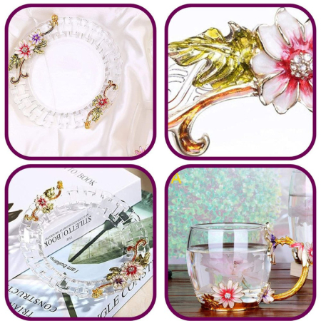 Cana Handmade Fleur-de-Lis din Sticla Emailata Transparenta Termorezistenta 330 ml – IoArtify.ro [8]