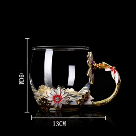 Cana Handmade Fleur-de-Lis din Sticla Emailata Transparenta Termorezistenta 330 ml – IoArtify.ro [7]