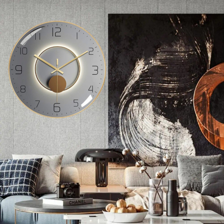 Ceas de Perete 3D Gri cu Rama Aurie – Design Modern, Silentios și Elegant pentru Casa Ta [8]