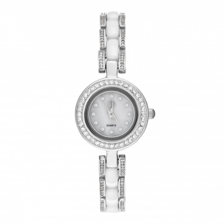 Ceasuri din Argint - Ceas Elegant din Argint 925 și Ceramică Albă, Design Modern cu Cristale, Personalizabil