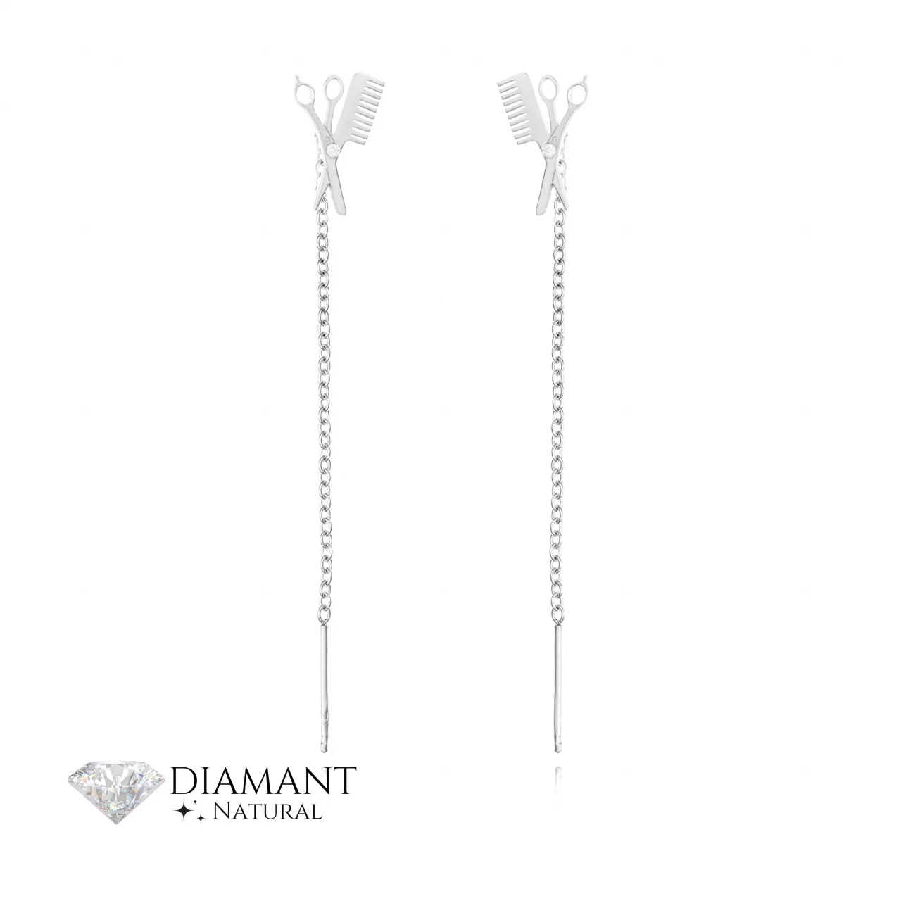 Bijuterii aur, argint, diamante, inox - Cercei cu Lănțișor din Argint 925 și Diamante Naturale - Eleganță și Rafinament pentru Femeia Modernă