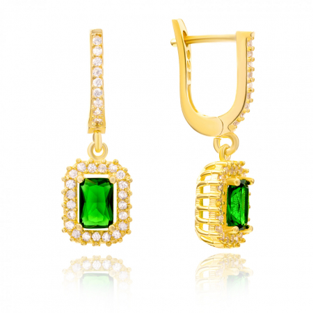 Bijuterii aur, argint, diamante, inox - Cercei din argint 925 placat cu aur galben, cu nuanțe de verde smarald – Eleganță și stil pentru ocazii speciale