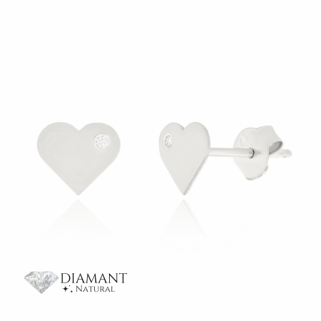 Bijuterii aur, argint, diamante, inox - Cercei din Argint cu Inimioare și Diamante Naturale