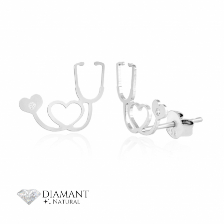 Cercei Argint cu Diamante - Cercei din Argint cu Stetoscop și Diamante Naturale – Eleganță Medicală și Rafinament