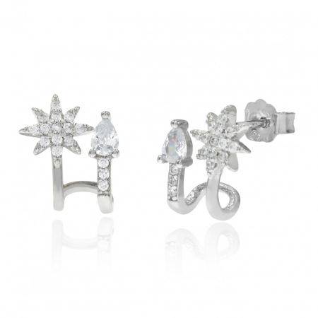 Cercei din Argint - Cercei din argint Double Shine – Eleganță de iarnă, design modern și strălucire rafinată