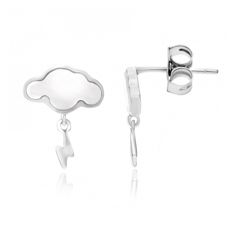 Cercei din Argint - Cercei Little Clouds din argint 925 cu Sidef Alb 1.13g