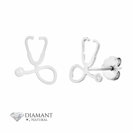 Cercei Argint cu Diamante - Cercei Stetoscop din Argint și Diamante Naturale – Eleganță Medicală și Rafinament în Bijuterii