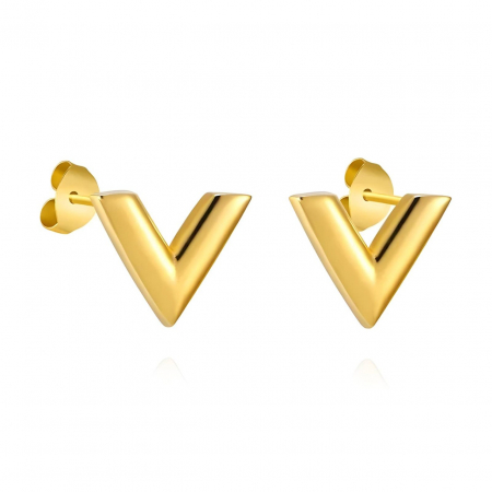 Cercei V Style din Inox placat cu Aur 18K – Eleganță, Durabilitate și Confort în Design Modern [1]